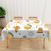 Lofaris Yellow Prickly Pear Cactus Tablecloth on White for Southwest and Desert Themed Kitchen Decor